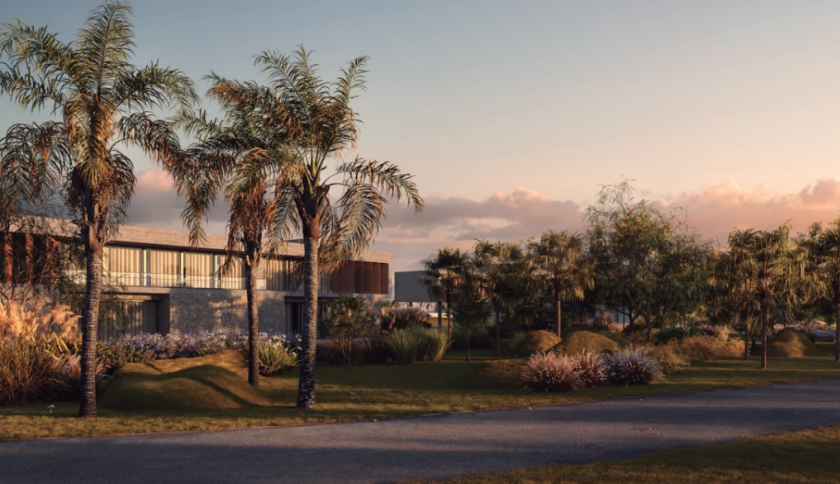 Vista das casas dos terrenos Garden com seu paisagismo exuberante.