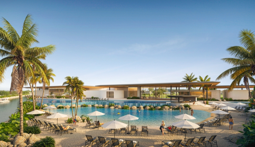 Piscina e praia artificial no Vivendas da Marina